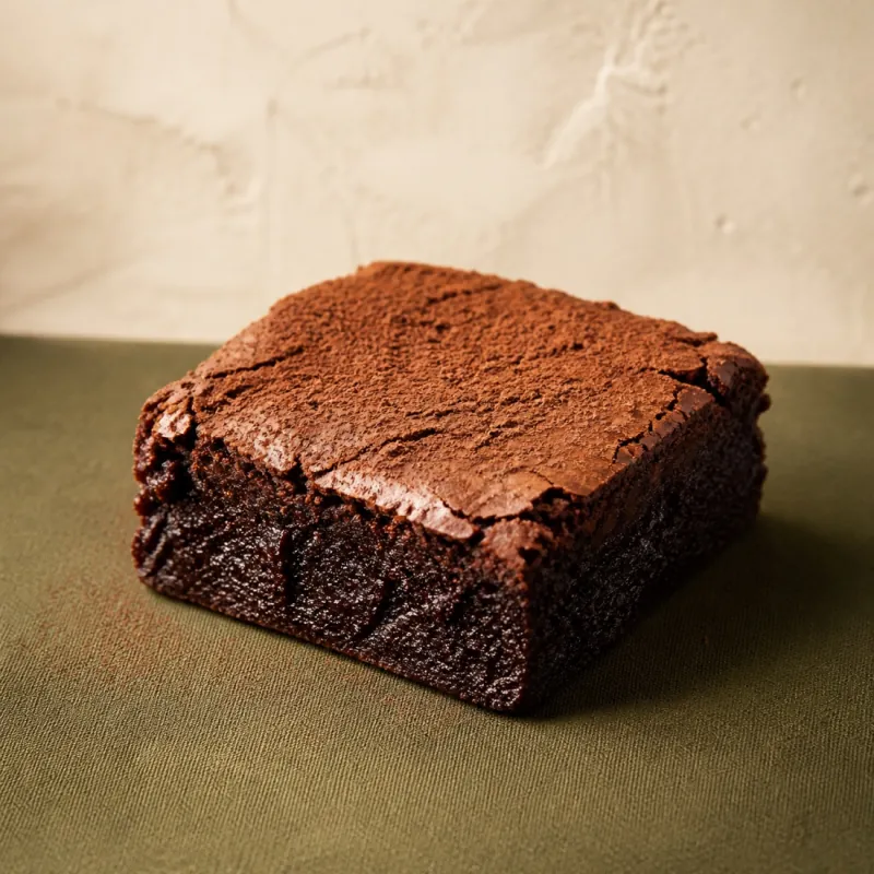 Brownie individual de cacao con superficie craquelada.